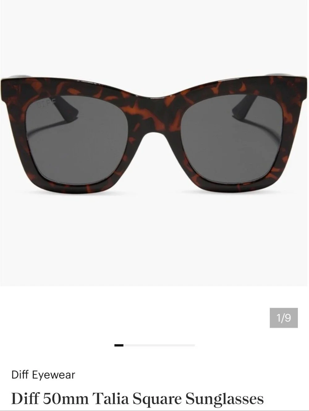Diff Talia Tortoiseshell Cat-Eye Square Sunglasses with Dark Lenses New